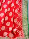 Banarasee Chiffon Zari Jaal Saree-Red & Green