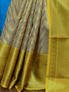 Banarasee Tissue Saree With Antique Zari Zig-Zag Design- Gold & Yellow