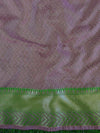 Banarasee Kora Muslin Saree With Jaal Design & Floral Border-Peach