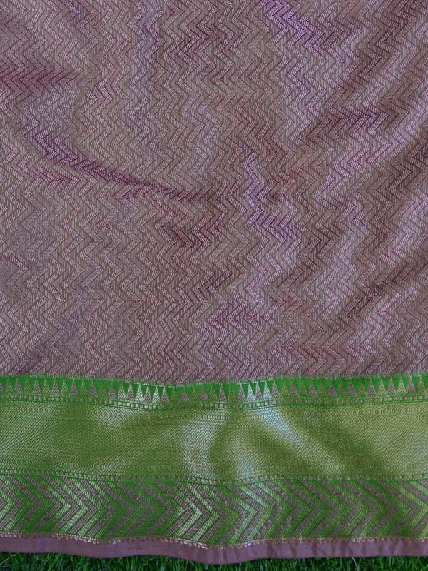 Banarasee Kora Muslin Saree With Jaal Design & Floral Border-Peach