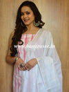 Bhagalpuri Pure Ikkat Kameez With White Linen Dupatta-White