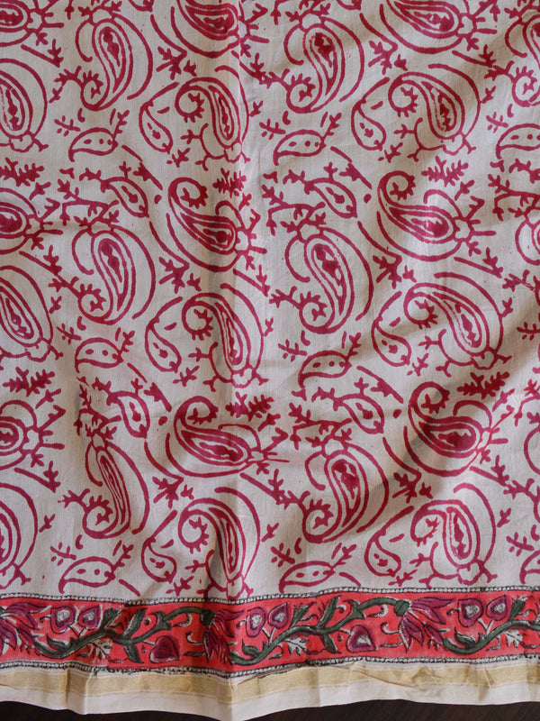 Handloom Chanderi Bagru Block Printed Saree-Peach