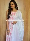 Bhagalpuri Pure Ikkat Kameez With White Linen Dupatta-White