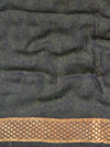 Banarasee Pure Khaddi Chiffon Silk Sari With Stripes Design Solid Zari Border-Black