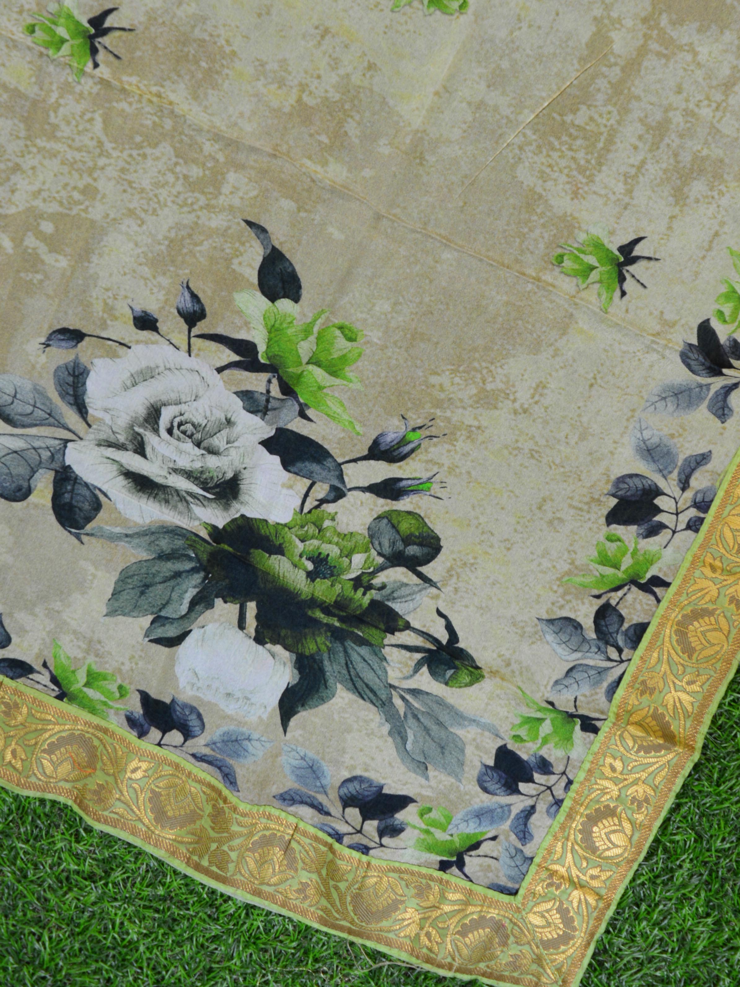 Banarasee Salwar Kameez Cotton Silk Woven Zari Buti Fabric With Digital Print Dupatta-Beige