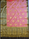 Banarasee Organza Mix Saree With Zari Buta & Border Saree-Peach & Black