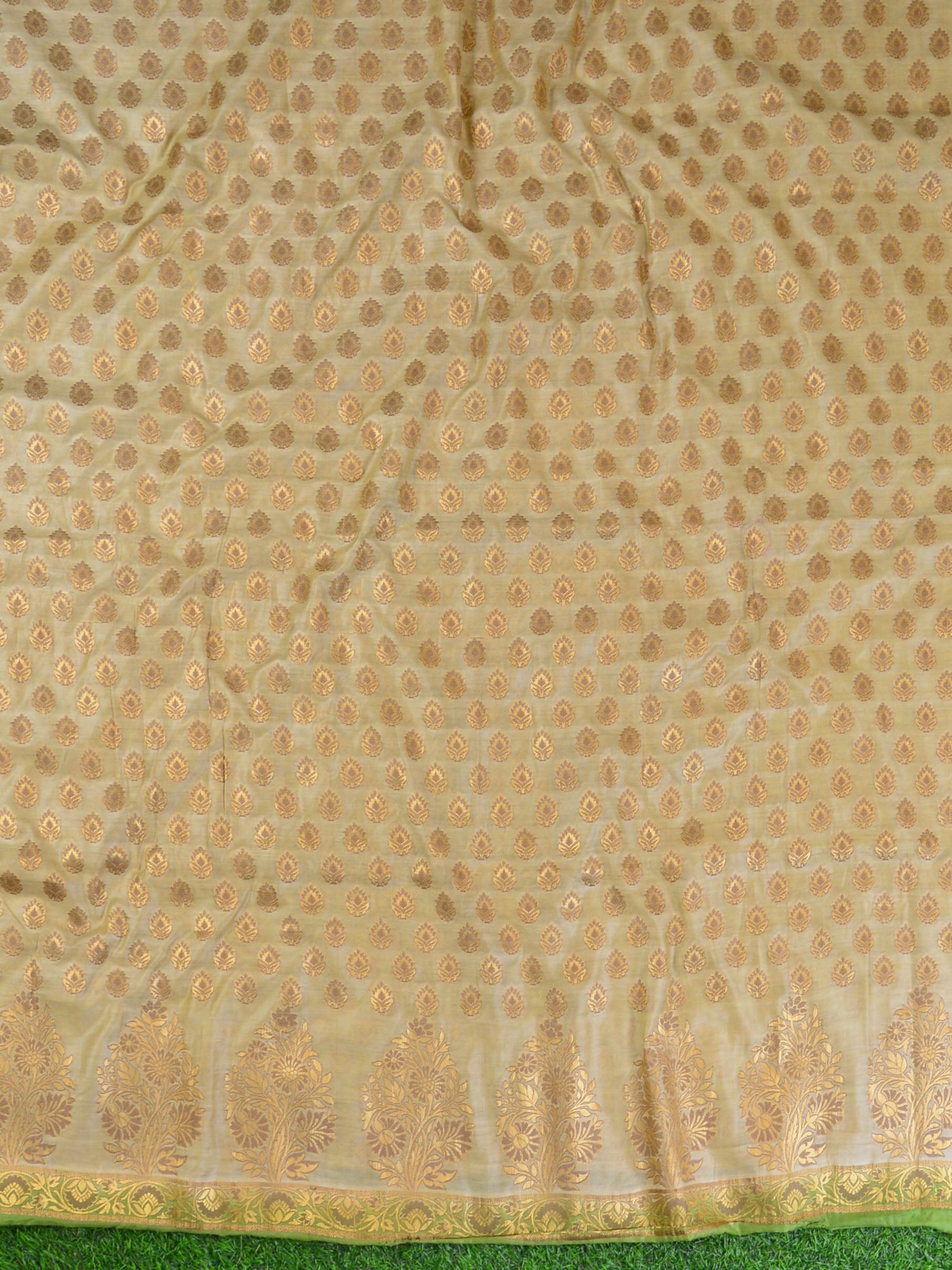Banarasee Salwar Kameez Cotton Silk Woven Zari Buti Fabric With Digital Print Dupatta-Beige