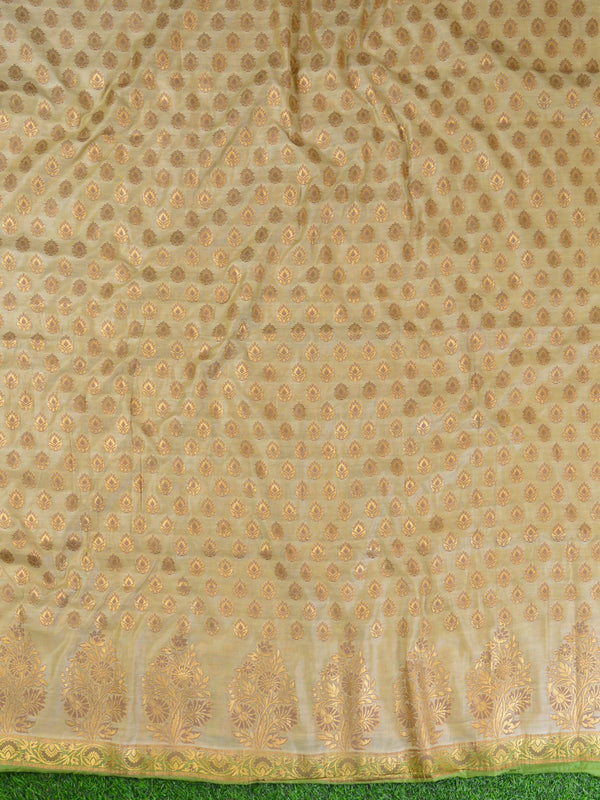 Banarasee Salwar Kameez Cotton Silk Woven Zari Buti Fabric With Digital Print Dupatta-Beige