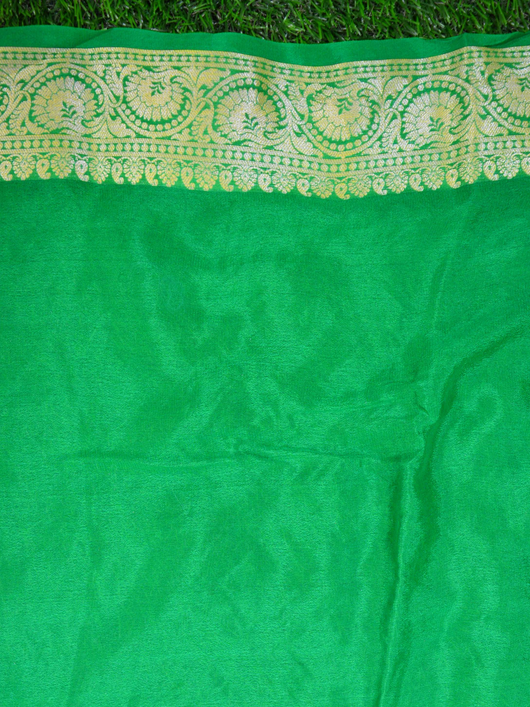 Banarasee Chiffon Zari Jaal Saree-Red & Green