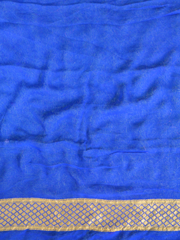 Banarasee Pure Khaddi Chiffon Silk Sari With Stripes Design Solid Zari Border-Royal Blue