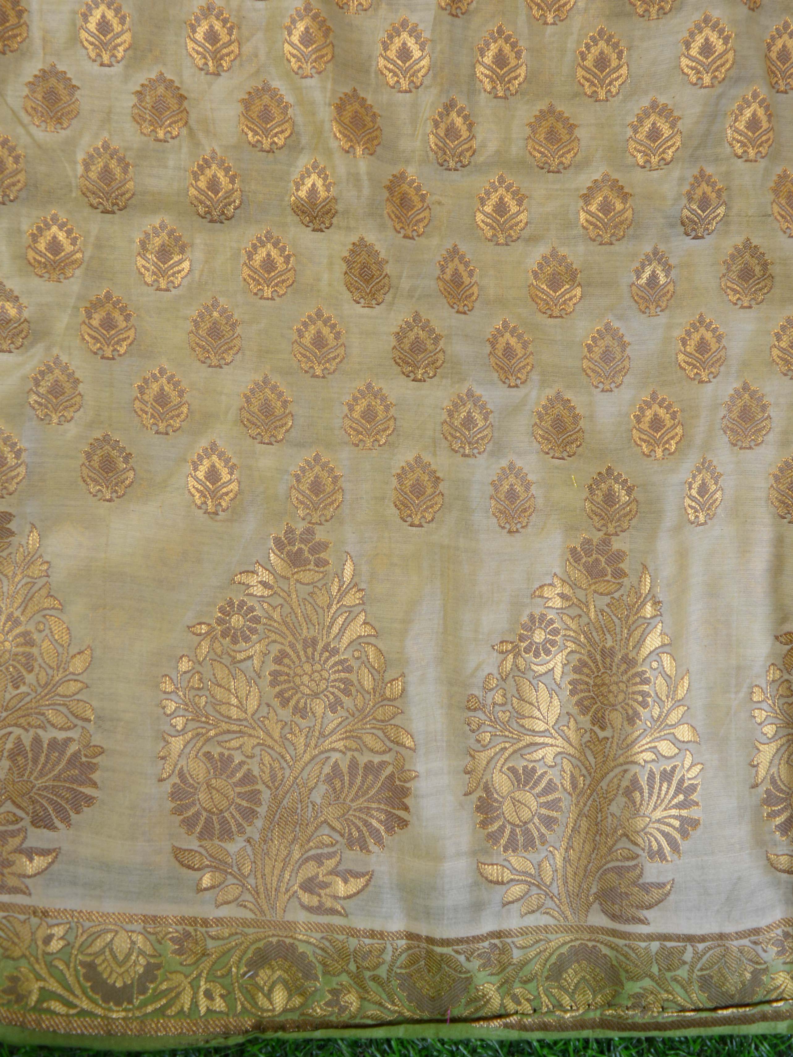 Banarasee Salwar Kameez Cotton Silk Woven Zari Buti Fabric With Digital Print Dupatta-Beige