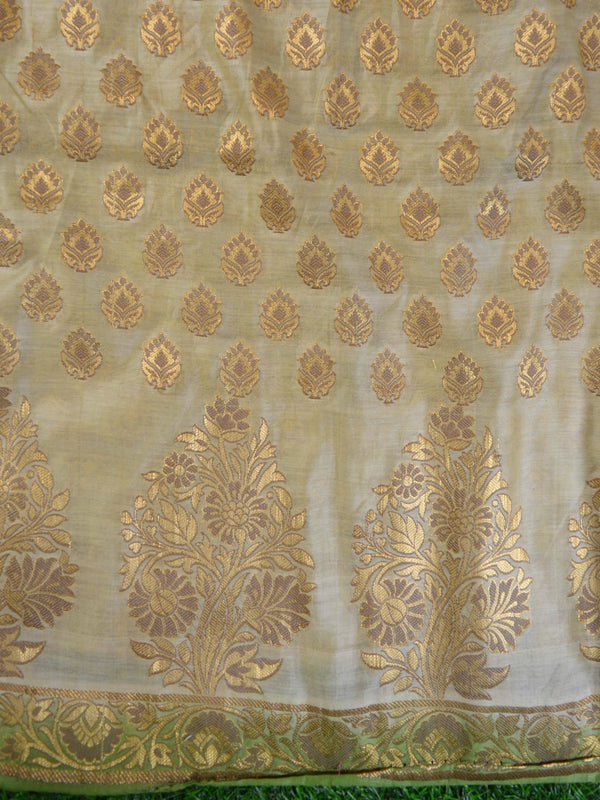 Banarasee Salwar Kameez Cotton Silk Woven Zari Buti Fabric With Digital Print Dupatta-Beige