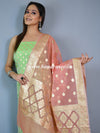 Banarasee Organza Silver Zari Salwar Kameez Fabric With Dupatta-Green & Peach