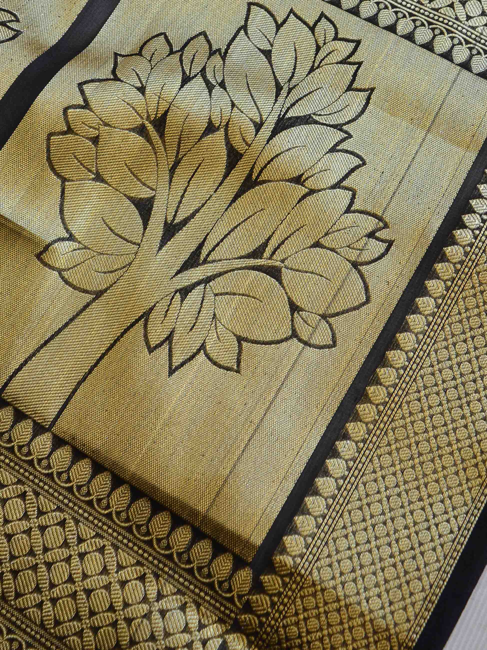 Banarasee Organza Mix Saree With Zari Buta & Border Saree-Peach & Black