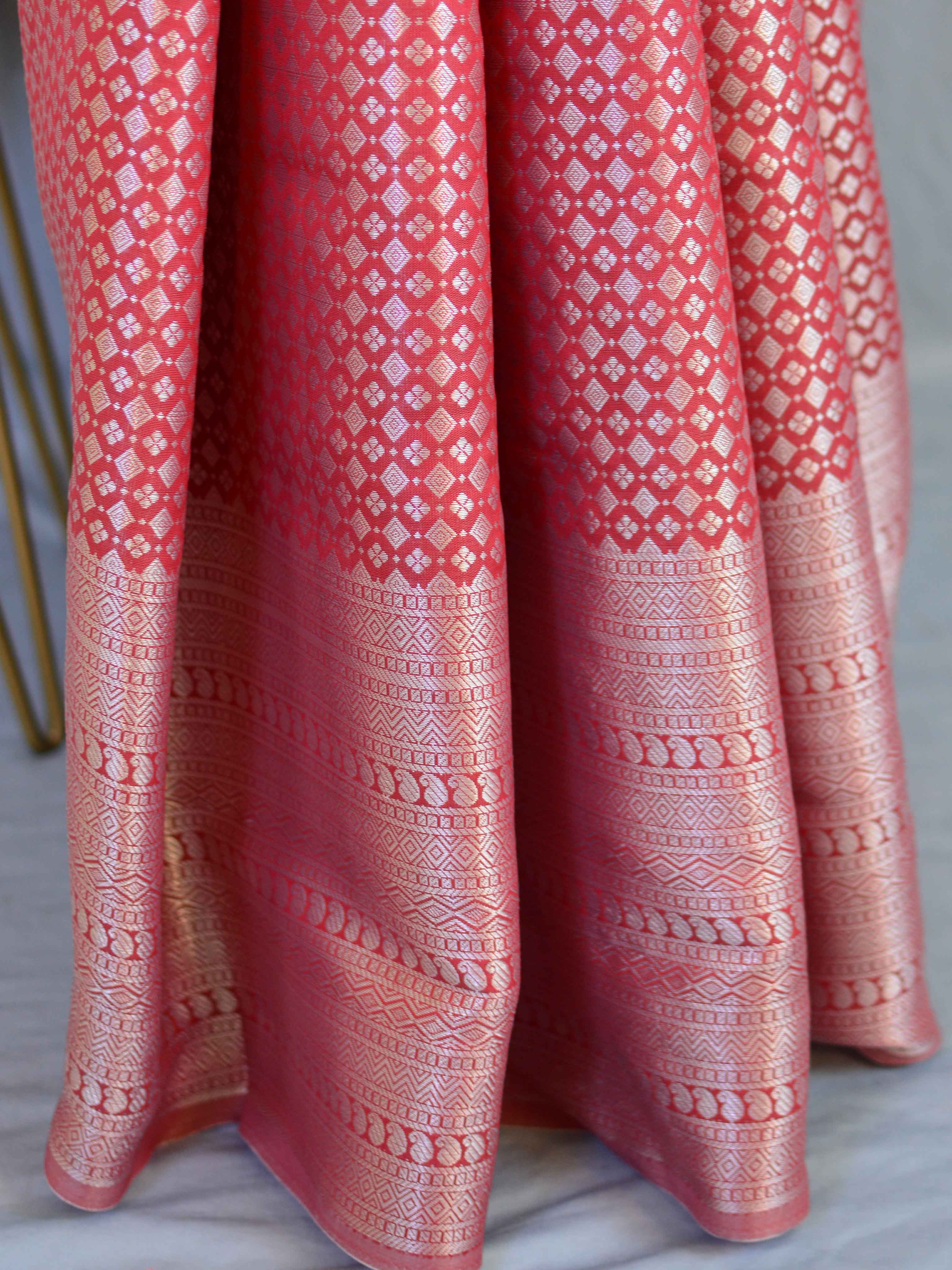 Kanjivaram Art Silk Saree With Silver Zari Jaal Design-Brown