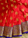 Banarasee Handwoven Semi Silk Saree With Zari Buta Design & Floral Border-Red