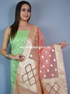 Banarasee Organza Silver Zari Salwar Kameez Fabric With Dupatta-Green & Peach