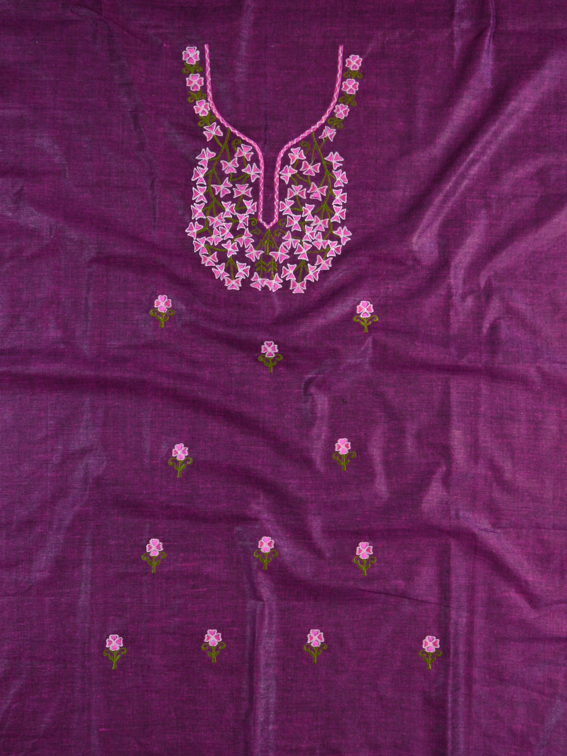 Handwoven Linen Kameez & Dupatta With Hand-Embroidered Work-Pink & Purple