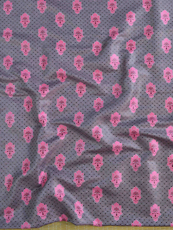 Banarasee Brocade Salwar Kameez Fabric With Cotton Silk Dupatta-Grey & Pink