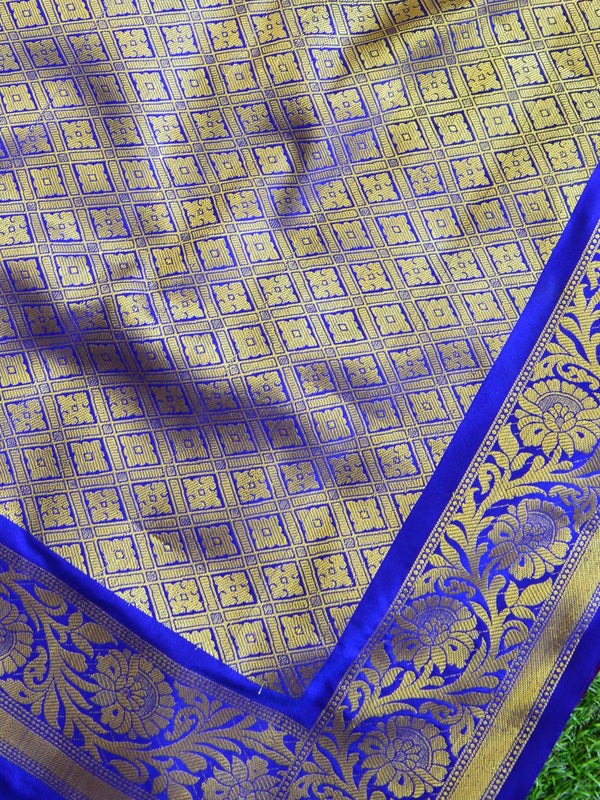 Banarasee Handwoven Semi Silk Saree With Zari Buta Design & Floral Border-Red