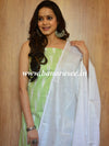 Bhagalpuri Pure Ikkat Kameez With White Linen Dupatta-Green & White