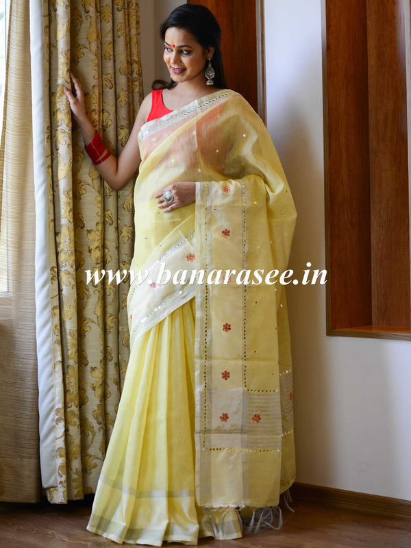 Banarasee Silk Cotton Mix Saree With Mirror Work-Yellow