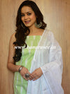 Bhagalpuri Pure Ikkat Kameez With White Linen Dupatta-Green & White