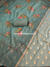 Banarasee Chanderi Cotton Zari Buti Salwar Kameez Fabric With Digital Print Dupatta-Green