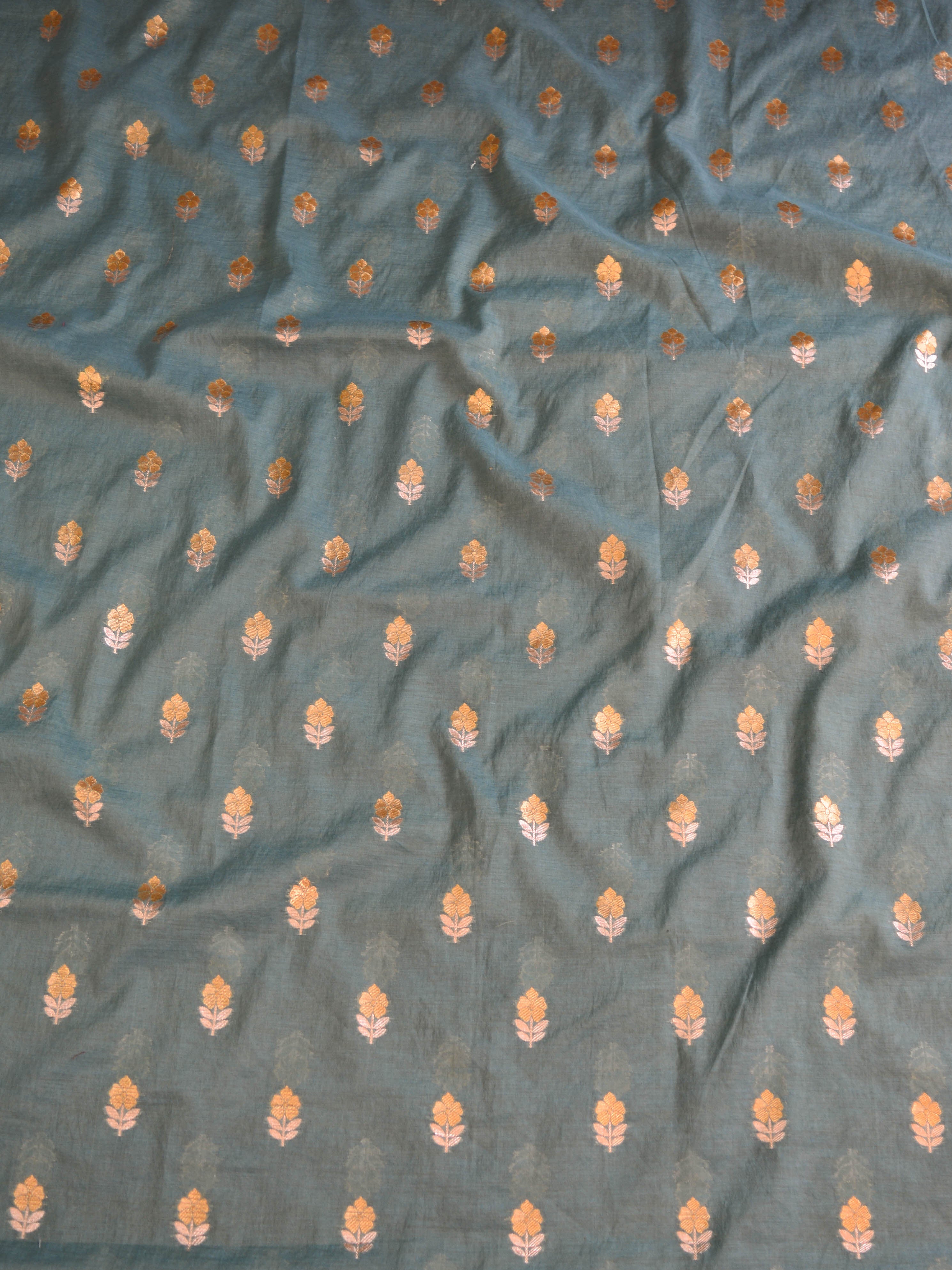 Banarasee Chanderi Cotton Zari Buti Salwar Kameez Fabric With Digital Print Dupatta-Green