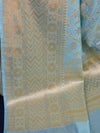 Banarasee Handwoven Semi-Chiffon Saree With Silver Jaal Design-Blue