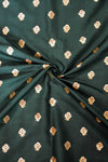 Banarasee Soft Semi Katan Silk Mini Gold Buti Design Fabric-Deep Green