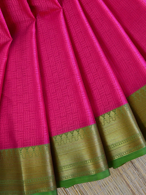 Banarasee Kora Muslin Saree With Tanchoi Weaving & Skirt Border-Magenta