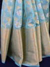 Banarasee Handwoven Semi-Chiffon Saree With Silver Jaal Design-Blue