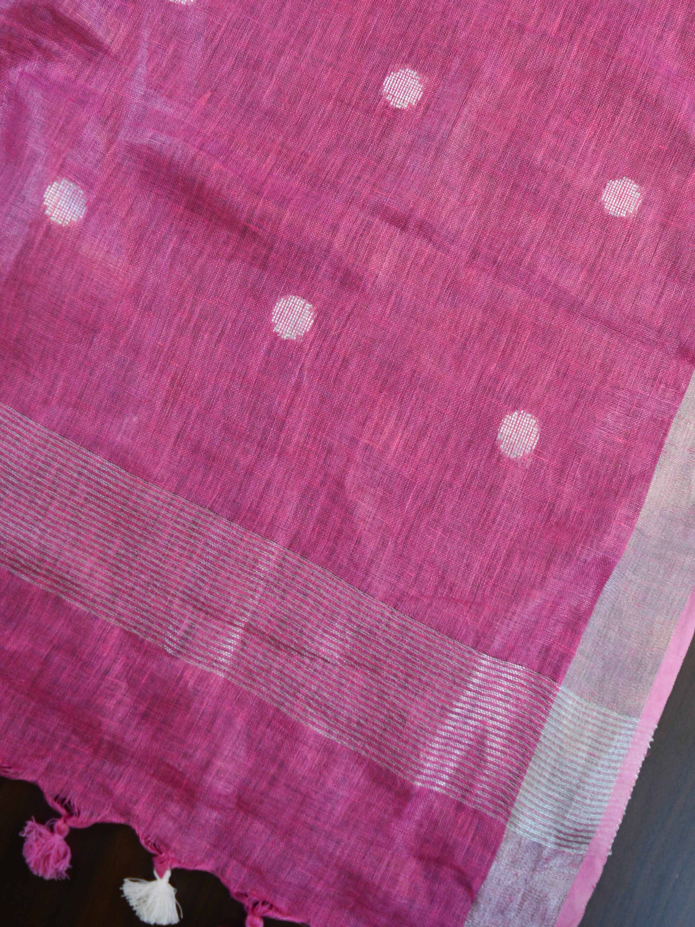 Handwoven Linen Kameez & Dupatta With Hand-Embroidered Work-Pink & Purple