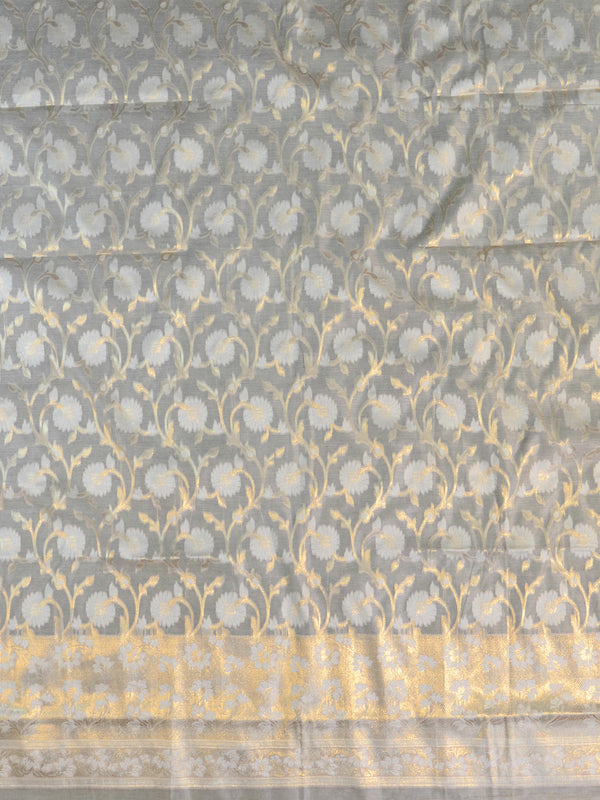 Banarasee Handwoven Salwar Kameez Cotton Silk Resham & Zari Jaal Woven Fabric-Beige