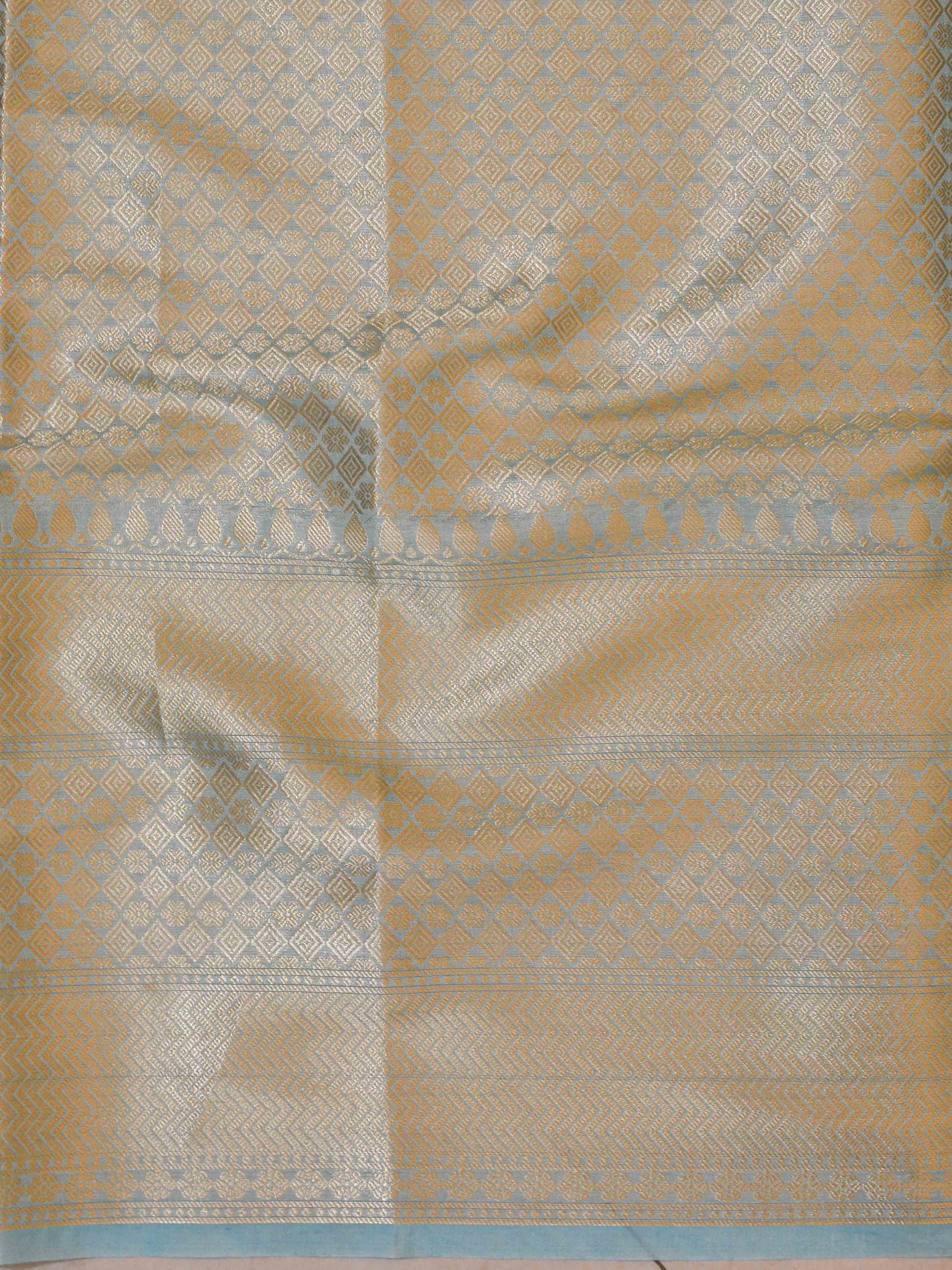 Banarasee Handwoven Semi-Chiffon Saree With Silver Jaal Design-Blue