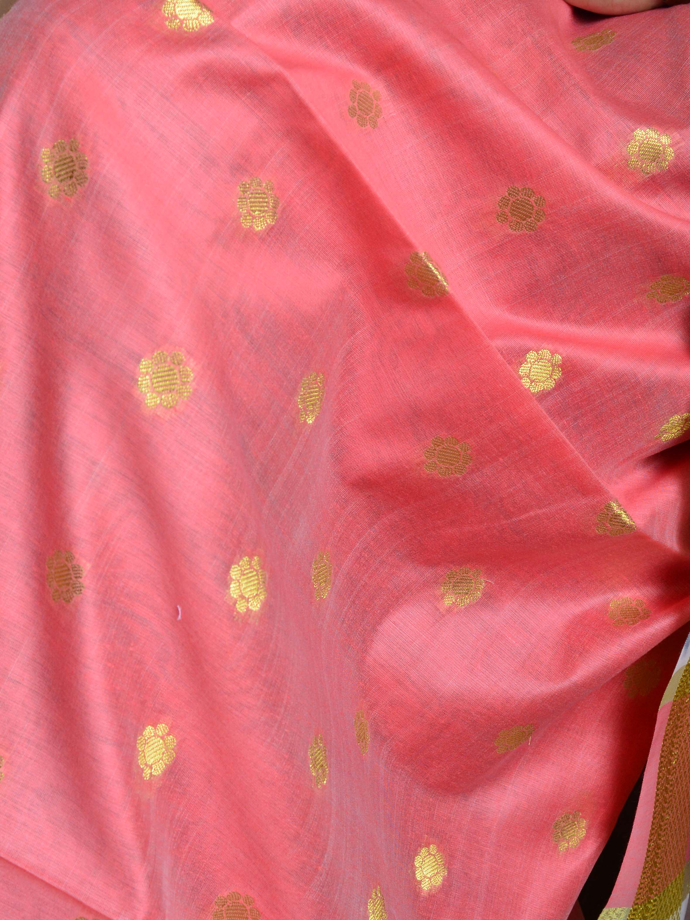 Banarasee Salwar Kameez Cotton Silk Gold Zari Buti Woven Fabric With White Dupatta-Pink