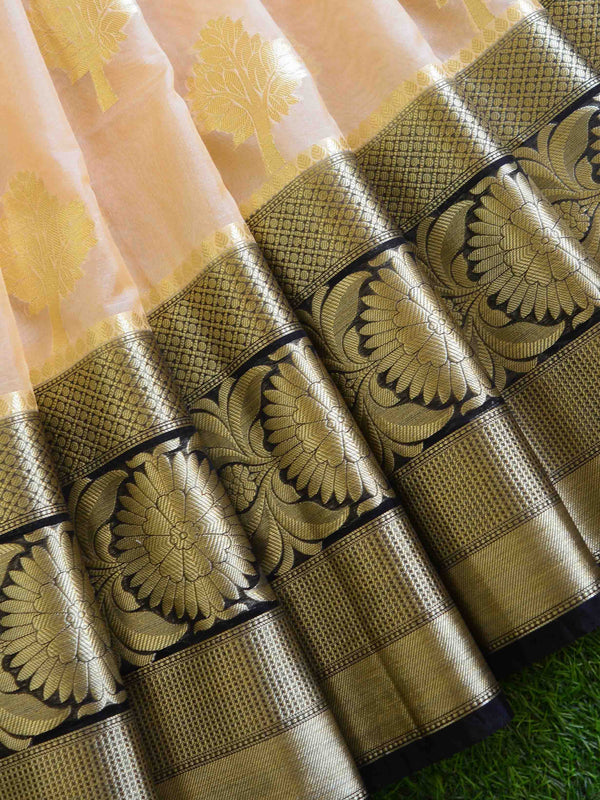 Banarasee Organza Mix Saree With Zari Buta & Border Saree-Beige & Black
