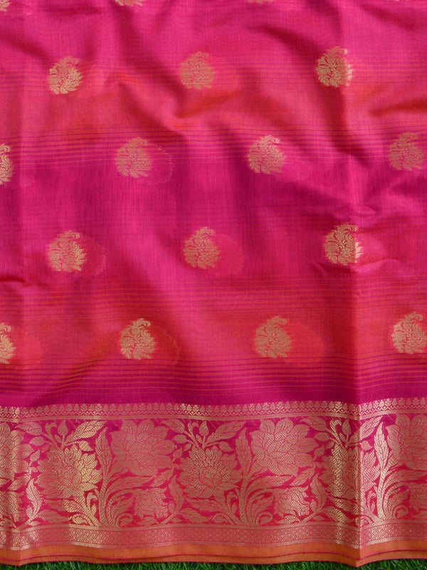 Banarasee Chanderi Cotton Salwar Kameez Zari Woven Buti Design Fabric-Pink