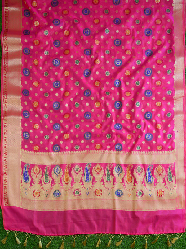 Banarasee Art Silk Saree With Meena Buta Work-Hot Pink
