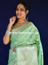 Banarasee Handwoven Semi-Chiffon Saree With Silver Jaal Design-Green