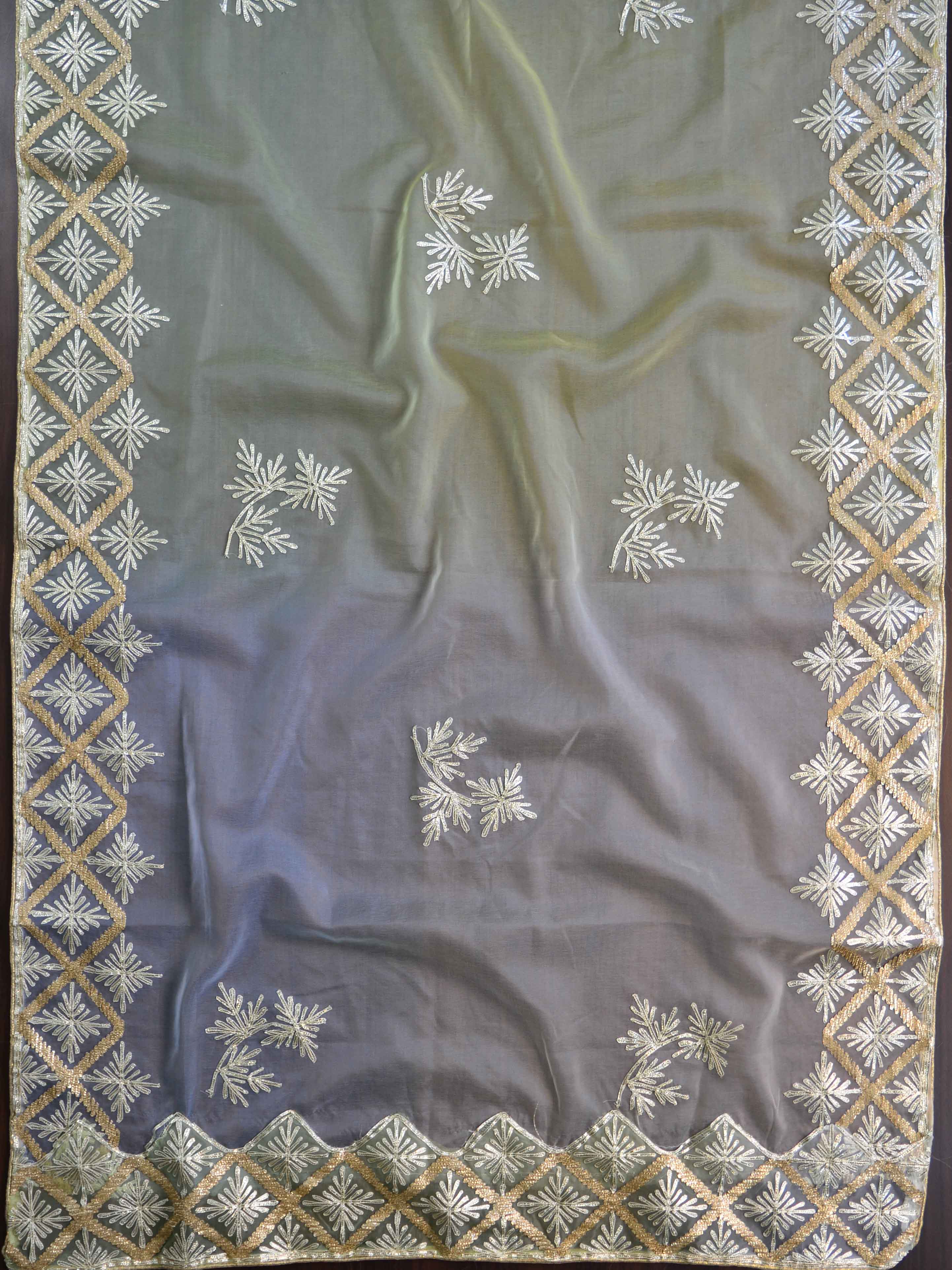 Banarasee Hand-embroidered Gota Patti Work Organza Dupatta-Multicolor