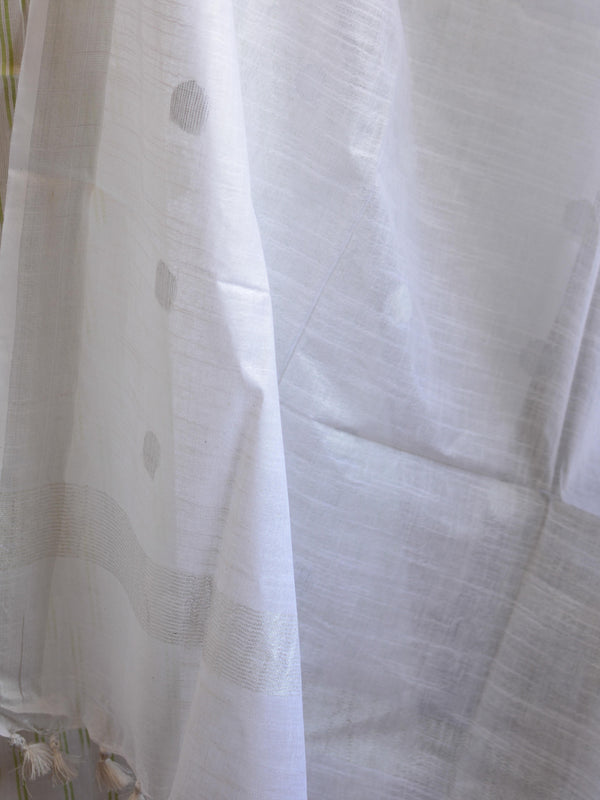 Bhagalpuri Pure Ikkat Kameez With White Linen Dupatta- White