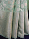 Banarasee Handwoven Semi-Chiffon Saree With Silver Jaal Design-Green