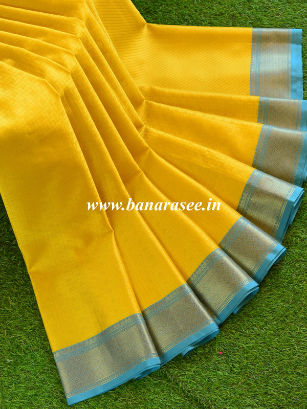 Banarasee Kora Muslin Saree With Tanchoi Weaving & Skirt Border-Yellow