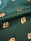Banarasee Soft Semi Katan Silk Mini Gold Buti Design Fabric-Deep Green