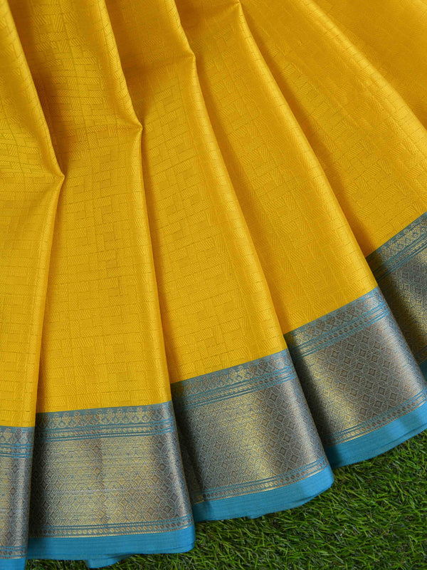 Banarasee Kora Muslin Saree With Tanchoi Weaving & Skirt Border-Yellow