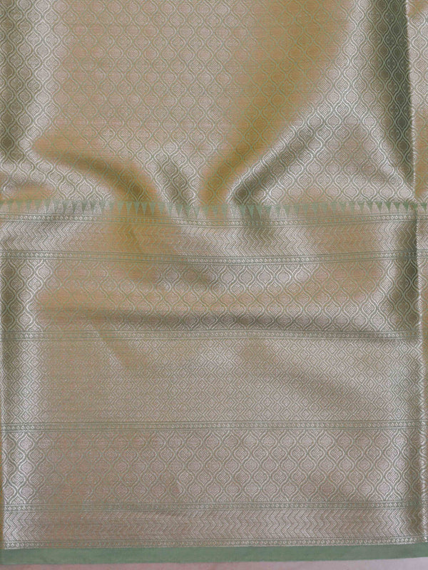 Banarasee Handwoven Semi-Chiffon Saree With Silver Jaal Design-Green