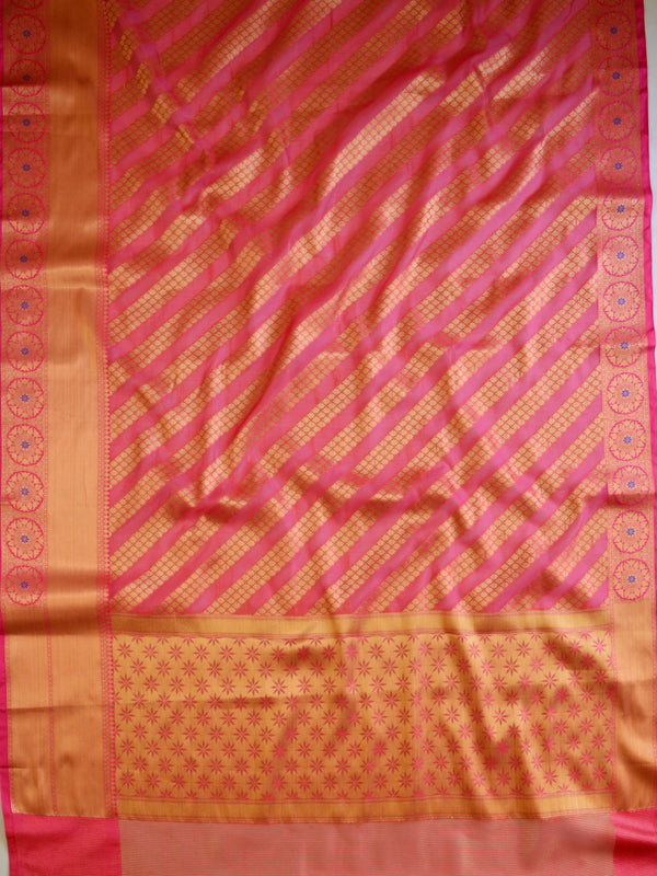 Banarasee Kora Muslin Saree With Zari Buti & Border-Pink