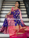 Banarasee Cotton Silk Mix Saree With Big Zari Buta & Floral Skirt Border-Blue